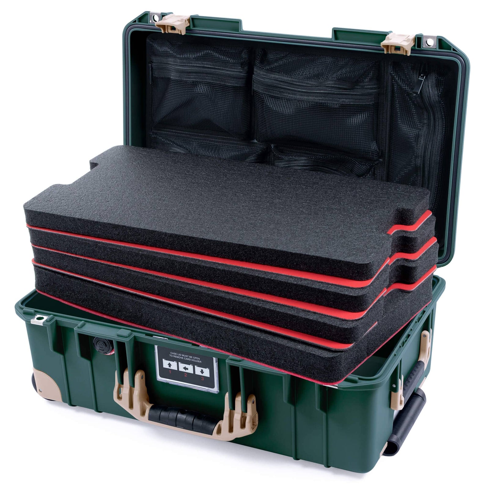 Pelican 1535 Air Carry - on Case - Trekking Green & Desert Tan Trolley - DIY Tool Foam Kit / Mesh Lid Organizer