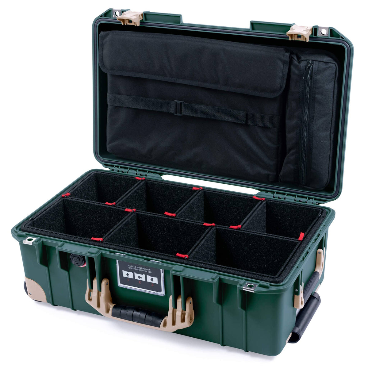 Pelican 1535 Air Case, Trekking Green with Desert Tan Handles, Latches &amp; Trolley TrekPak Divider System with Computer Pouch ColorCase 015350-0220-560-311-310