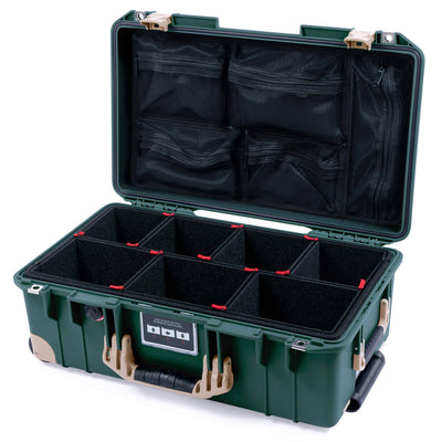 Pelican 1535 Air Case, Trekking Green with Desert Tan Handles, Latches & Trolley TrekPak Divider System with Mesh Lid Organizer ColorCase 015350-0120-560-311-310