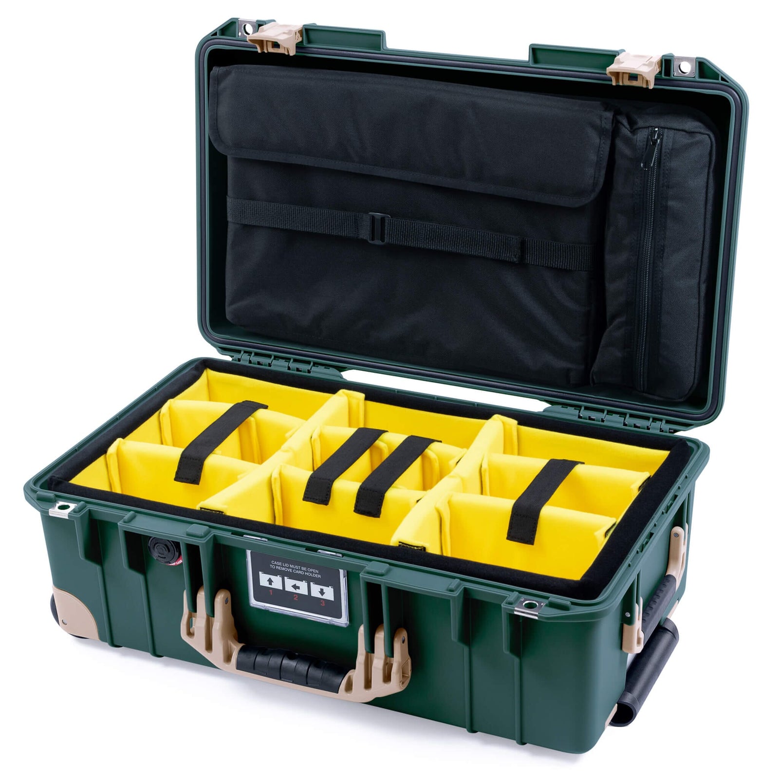 Pelican 1535 Air Carry - on Case - Trekking Green & Desert Tan Trolley - Yellow Padded Microfiber Dividers / Computer Lid Pouch