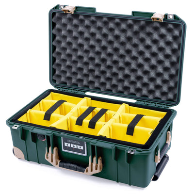 Pelican 1535 Air Case, Trekking Green with Desert Tan Handles, Latches & Trolley Yellow Padded Microfiber Dividers with Convolute Lid Foam ColorCase 015350-0010-560-311-310
