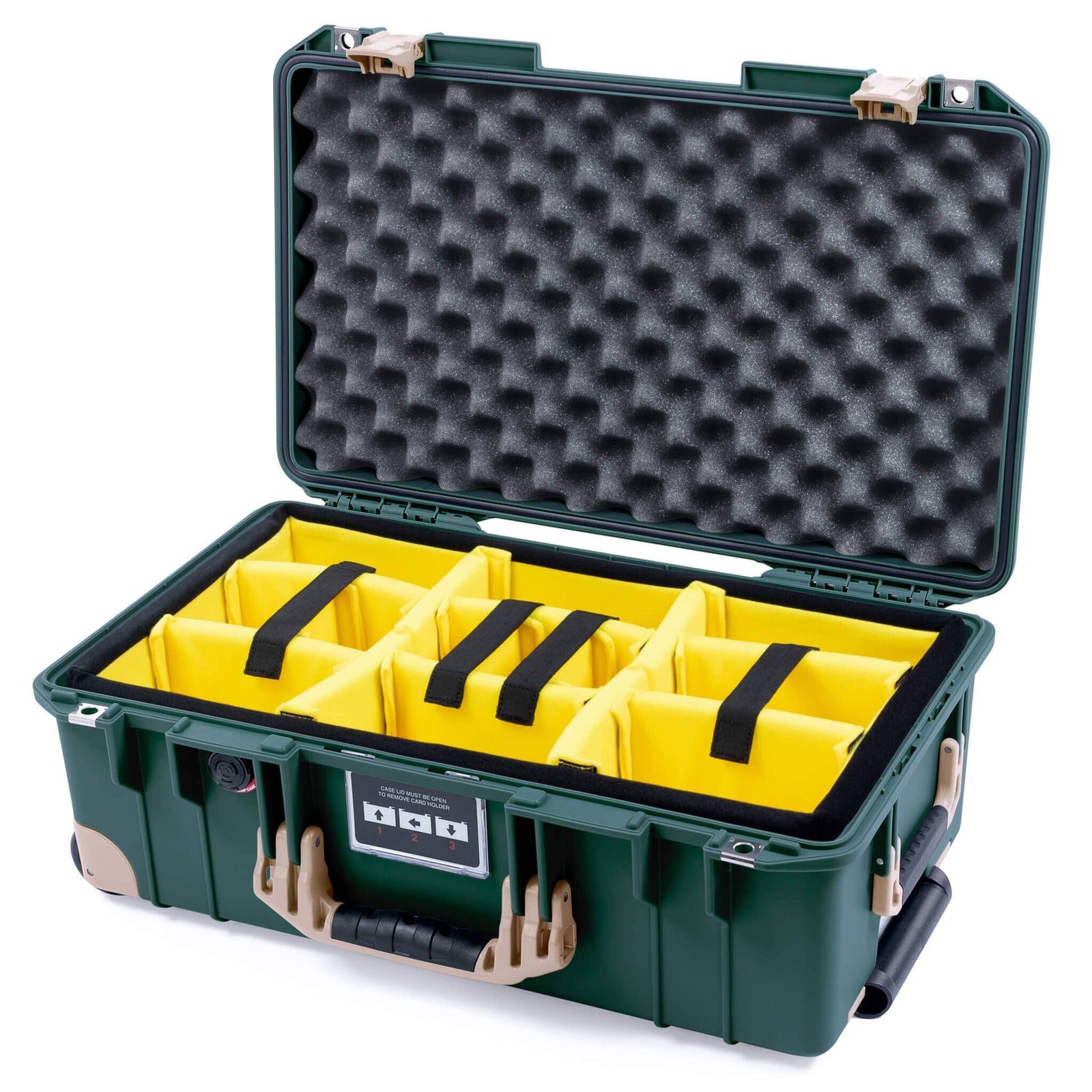 Pelican 1535 Air Carry - on Case - Trekking Green & Desert Tan Trolley - Yellow Padded Microfiber Dividers / Convoluted Lid Foam