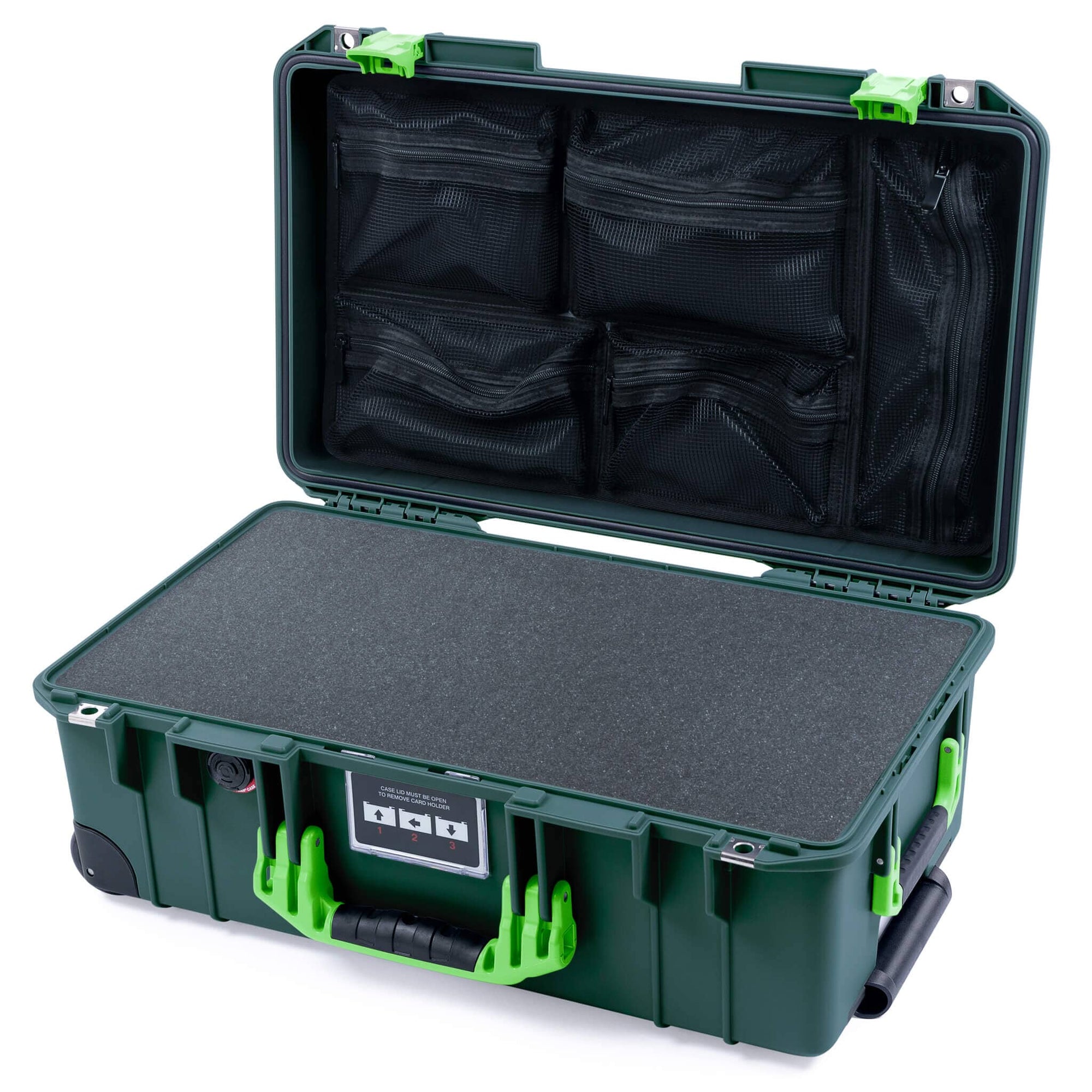 Pelican 1535 Air Case, Trekking Green with Lime Green Handles & Latches Pick & Pluck Foam with Mesh Lid Organizer ColorCase 015350-0101-560-301