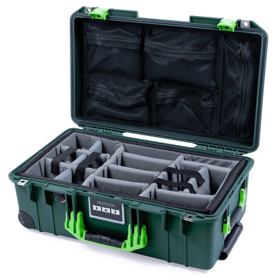 Pelican 1535 Air Case, Trekking Green with Lime Green Handles & Latches Gray Padded Microfiber Dividers with Mesh Lid Organizer ColorCase 015350-0170-560-301