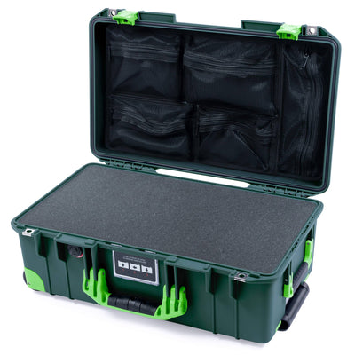 Pelican 1535 Air Case, Trekking Green with Lime Green Handles, Latches & Trolley Pick & Pluck Foam with Mesh Lid Organizer ColorCase 015350-0101-560-301-300