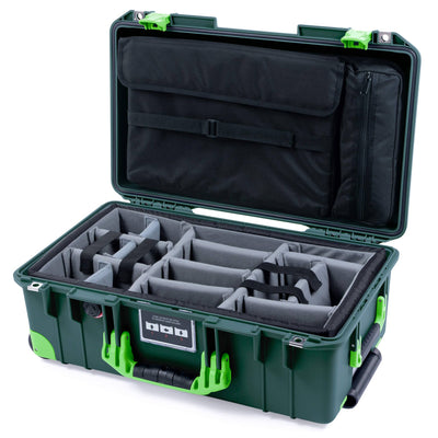 Pelican 1535 Air Case, Trekking Green with Lime Green Handles, Latches & Trolley Gray Padded Microfiber Dividers with Computer Pouch ColorCase 015350-0270-560-301-300