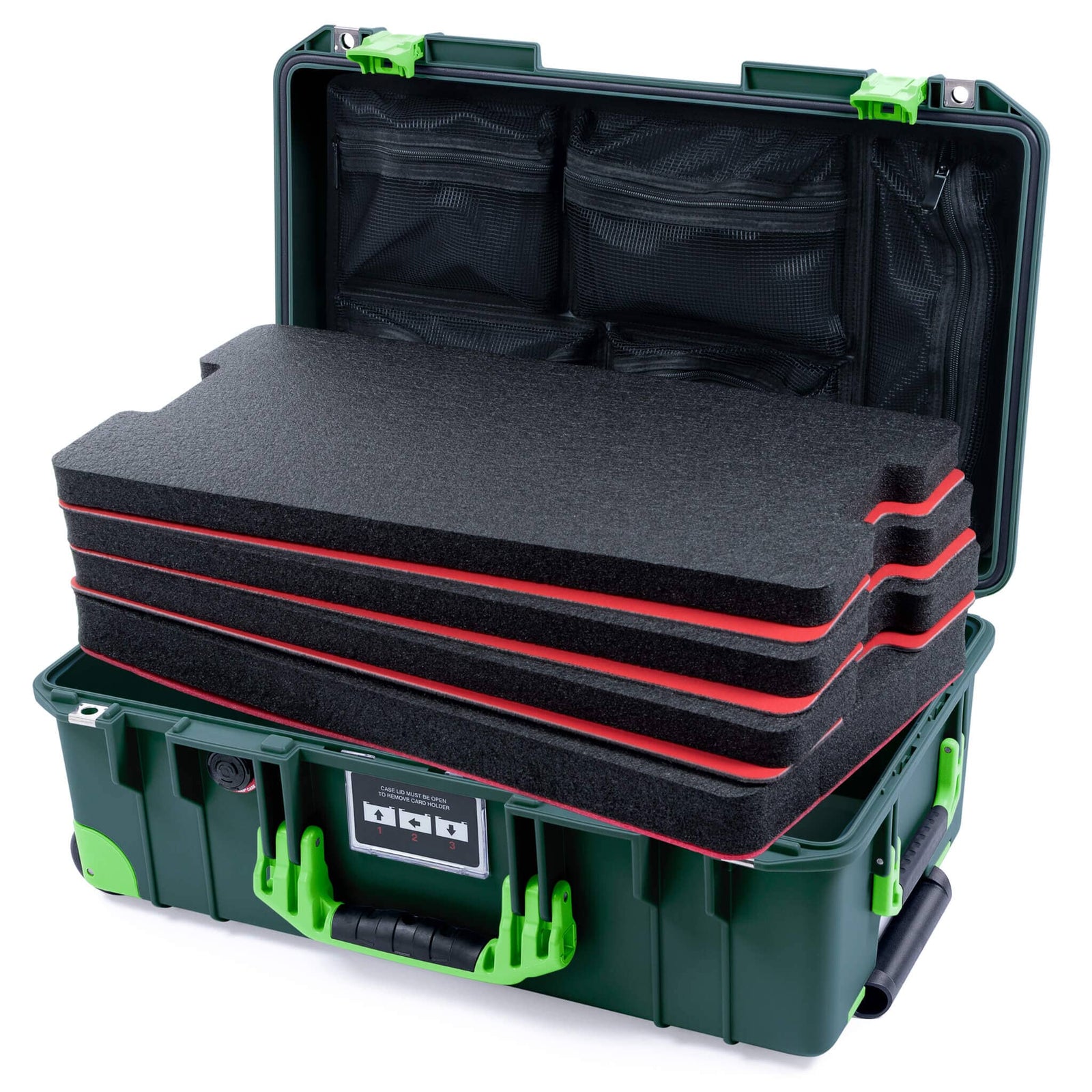 Pelican 1535 Air Carry-on Case - Trekking Green & Lime Green Trolley - DIY Tool Foam Kit / Mesh Lid Organizer