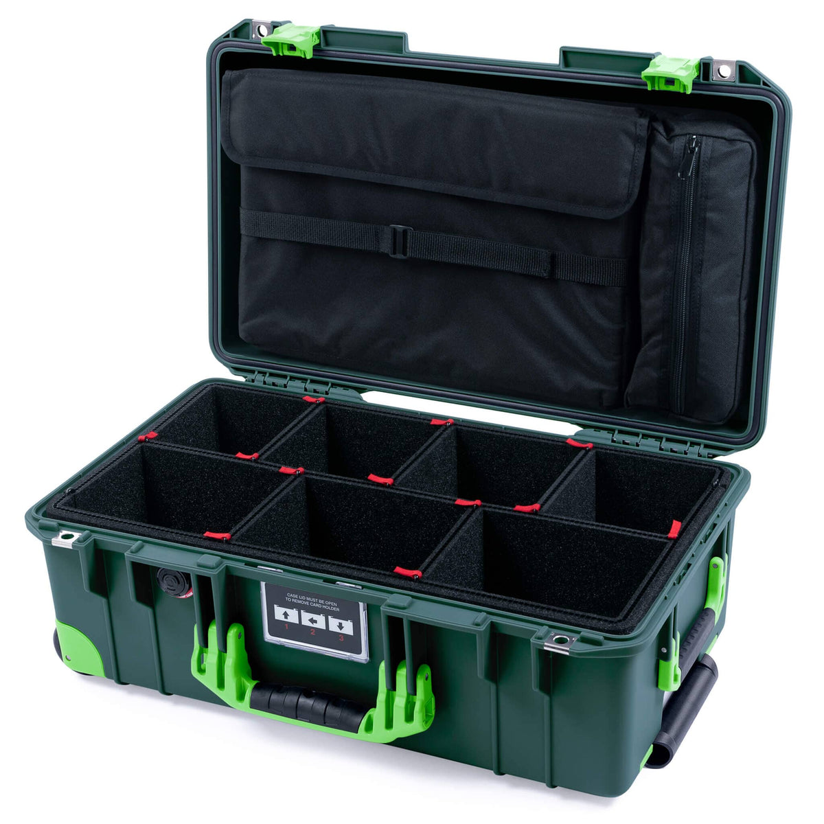 Pelican 1535 Air Case, Trekking Green with Lime Green Handles, Latches &amp; Trolley TrekPak Divider System with Computer Pouch ColorCase 015350-0220-560-301-300