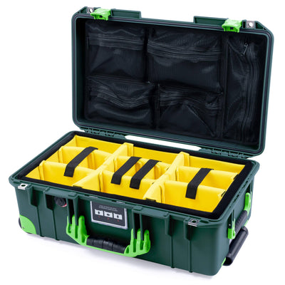 Pelican 1535 Air Case, Trekking Green with Lime Green Handles, Latches & Trolley Yellow Padded Microfiber Dividers with Mesh Lid Organizer ColorCase 015350-0110-560-301-300