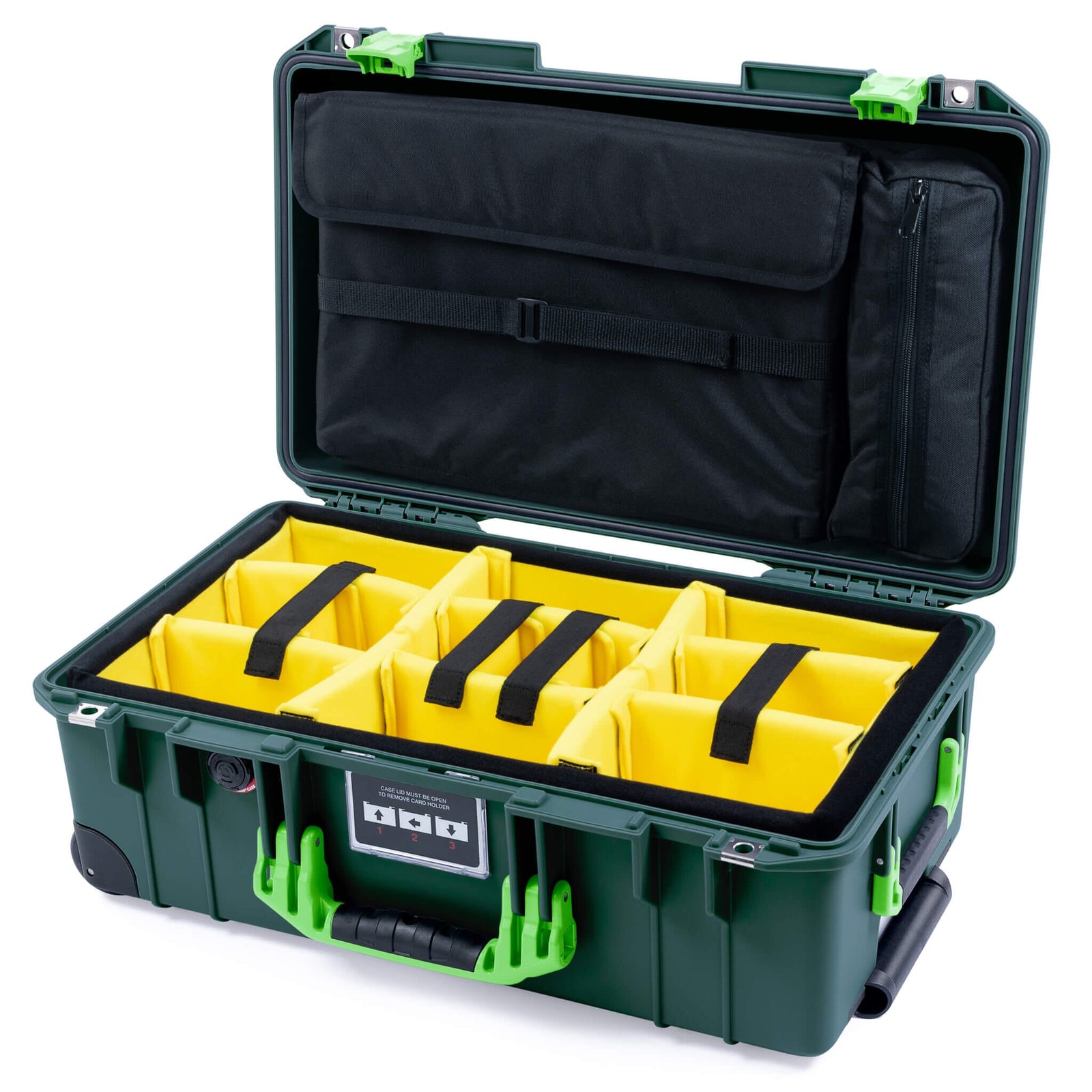Pelican 1535 Air Carry-on Case - Trekking Green & Lime Green - Yellow Padded Microfiber Dividers / Computer Lid Pouch