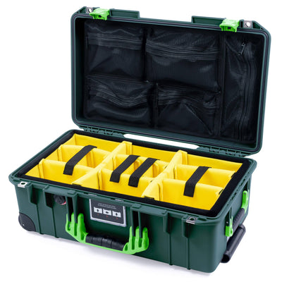 Pelican 1535 Air Case, Trekking Green with Lime Green Handles & Latches Yellow Padded Microfiber Dividers with Mesh Lid Organizer ColorCase 015350-0110-560-301