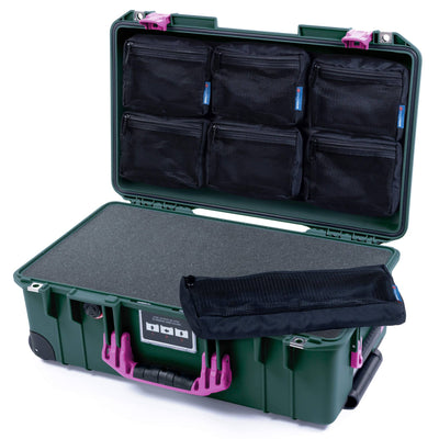 Pelican 1535 Air Case, Trekking Green with Magenta Handles & Latches Pick & Pluck Foam with 7-Piece Removable Mesh Pouches ColorCase 015350-0701-560-401