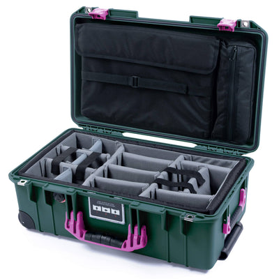 Pelican 1535 Air Case, Trekking Green with Magenta Handles & Latches Gray Padded Microfiber Dividers with Laptop Computer Lid Pouch ColorCase 015350-0270-560-401