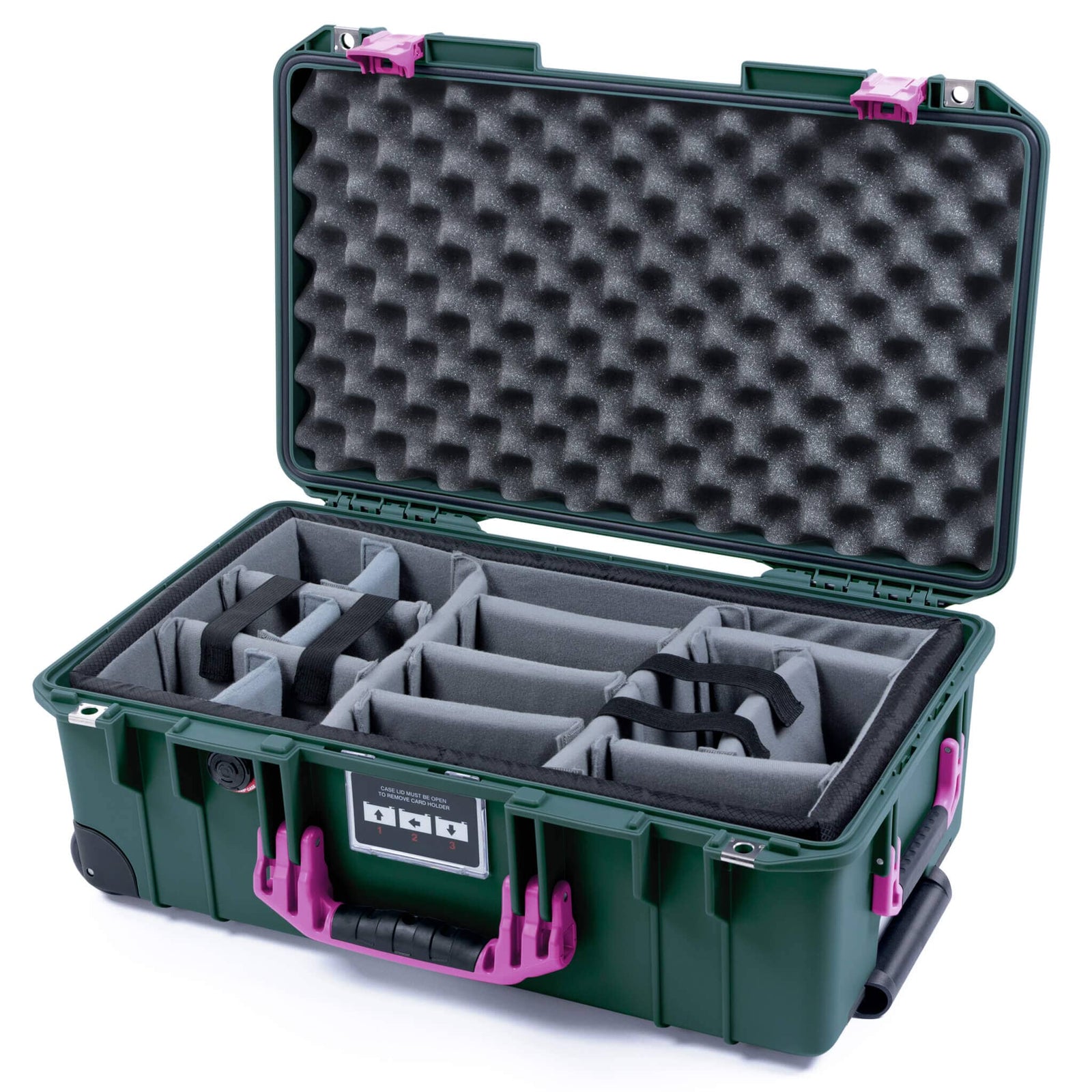 Pelican 1535 Air Carry-on Case - Trekking Green & Magenta - Padded Microfiber Dividers / Convoluted Lid Foam
