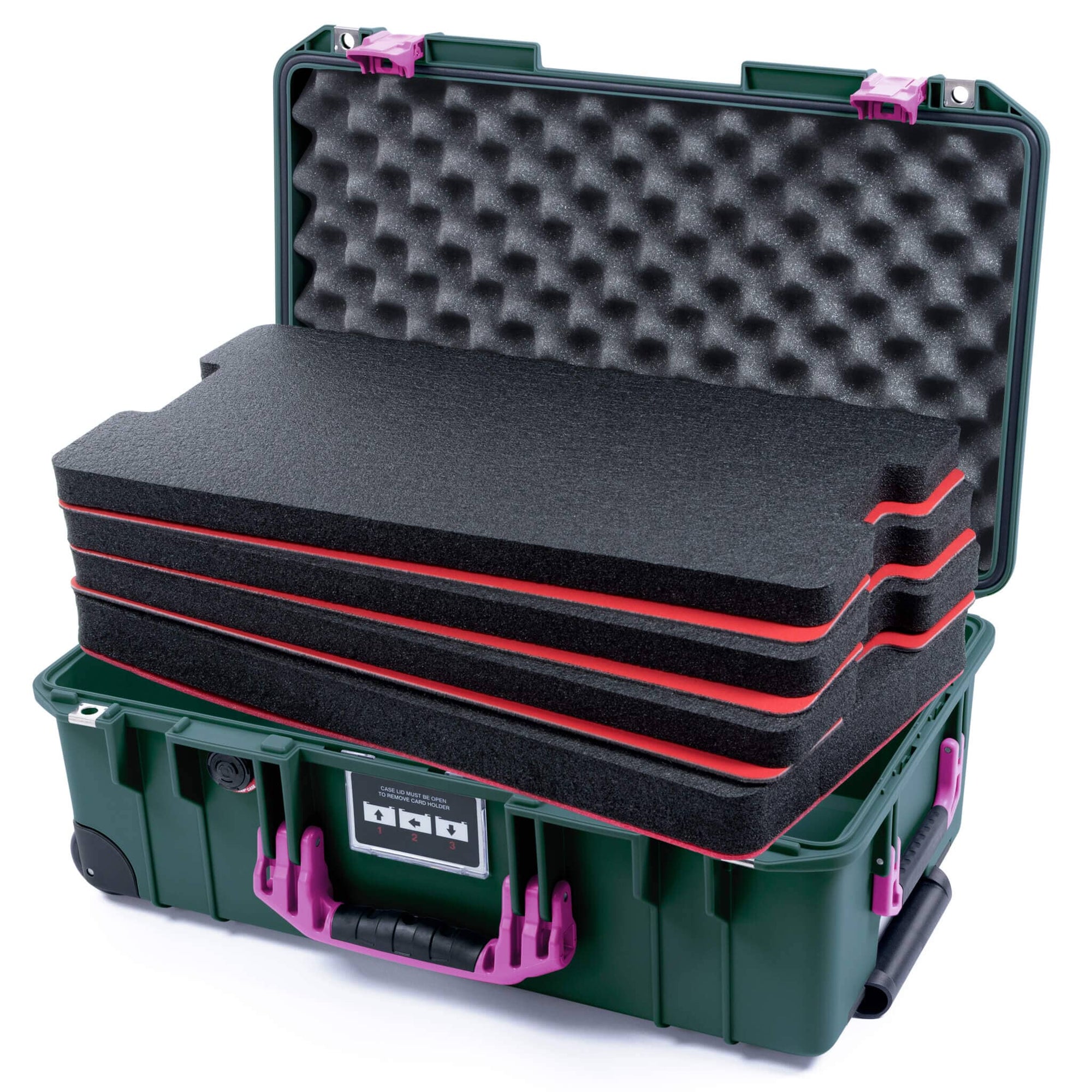 Pelican 1535 Air Case, Trekking Green with Magenta Handles & Latches Custom Tool Kit (4 Foam Inserts with Convolute Lid Foam) ColorCase 015350-0060-560-401