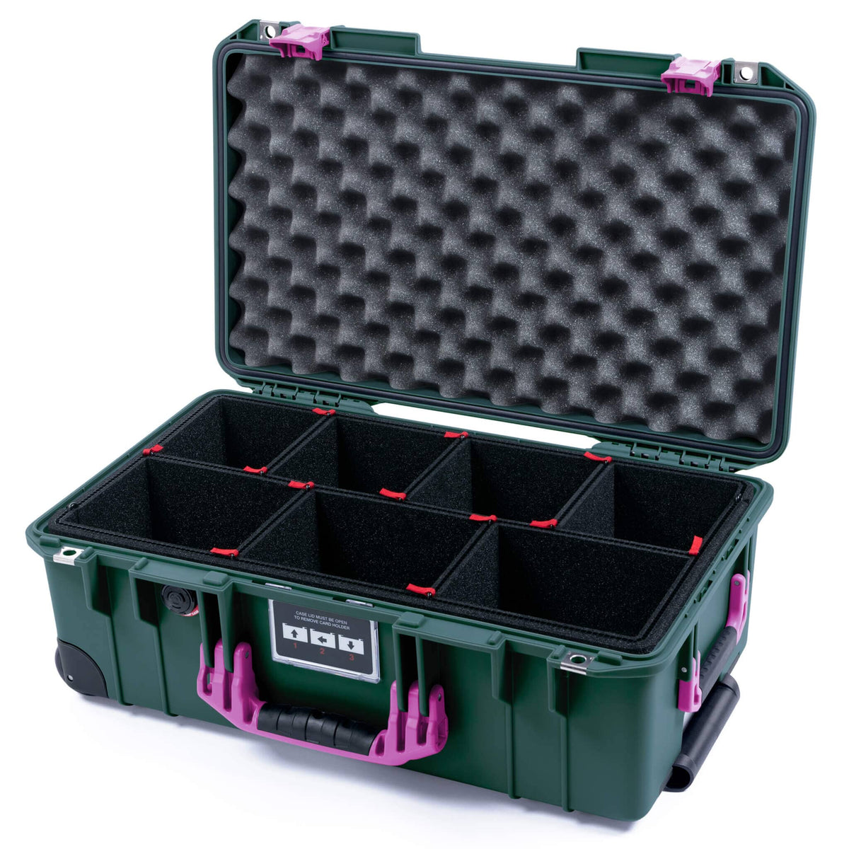 Pelican 1535 Air Case, Trekking Green with Magenta Handles &amp; Latches TrekPak Divider System with Convoluted Lid Foam ColorCase 015350-0020-560-401