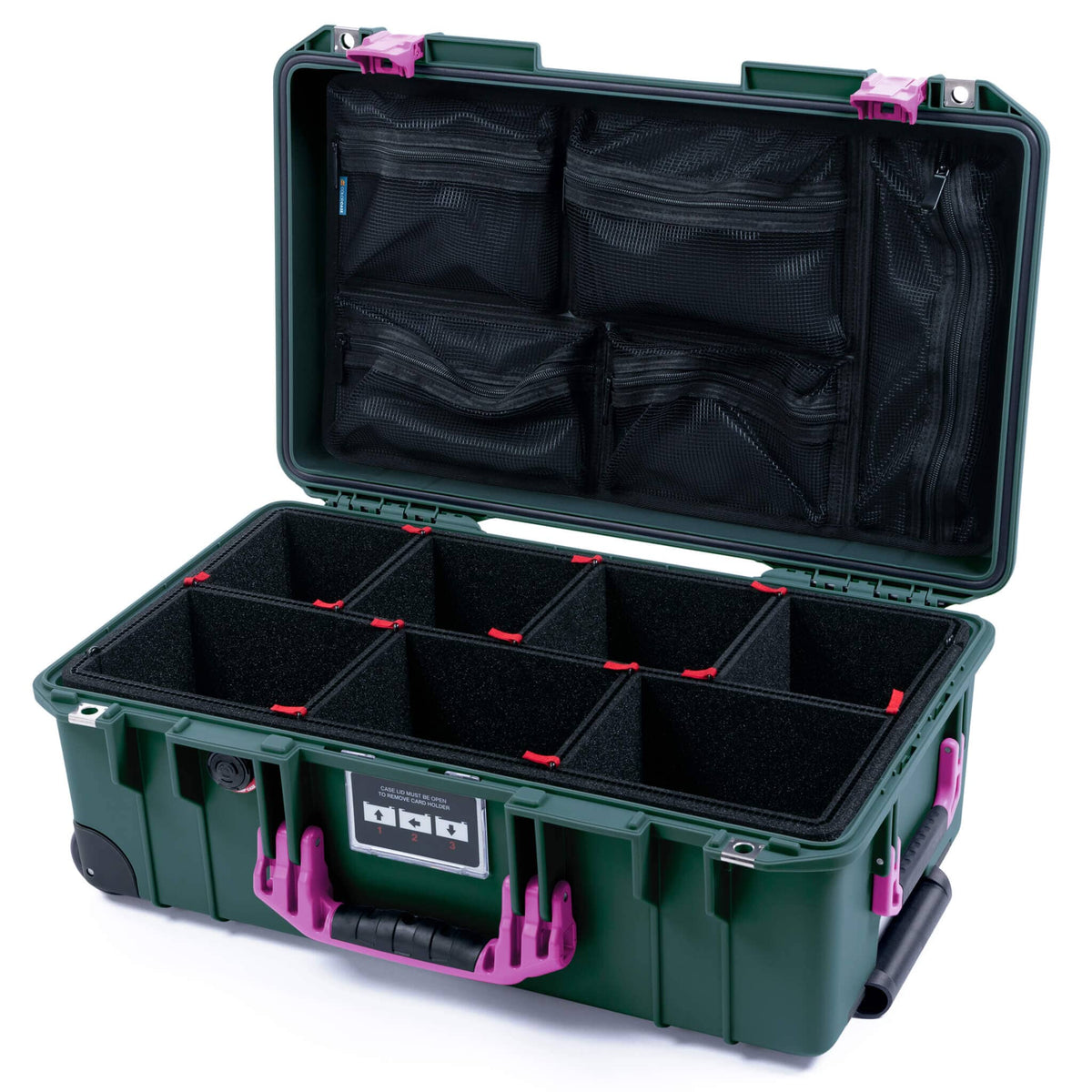 Pelican 1535 Air Case, Trekking Green with Magenta Handles &amp; Latches TrekPak Divider System with Mesh Lid Organizer ColorCase 015350-0120-560-401
