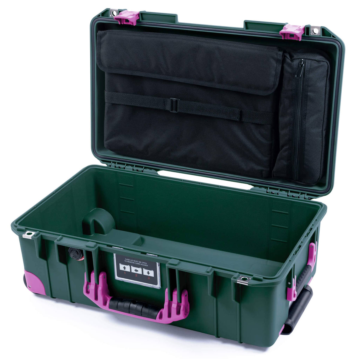 Pelican 1535 Air Case, Trekking Green with Magenta Handles, Latches &amp; Trolley Laptop Computer Lid Pouch Only ColorCase 015350-0200-560-401-400