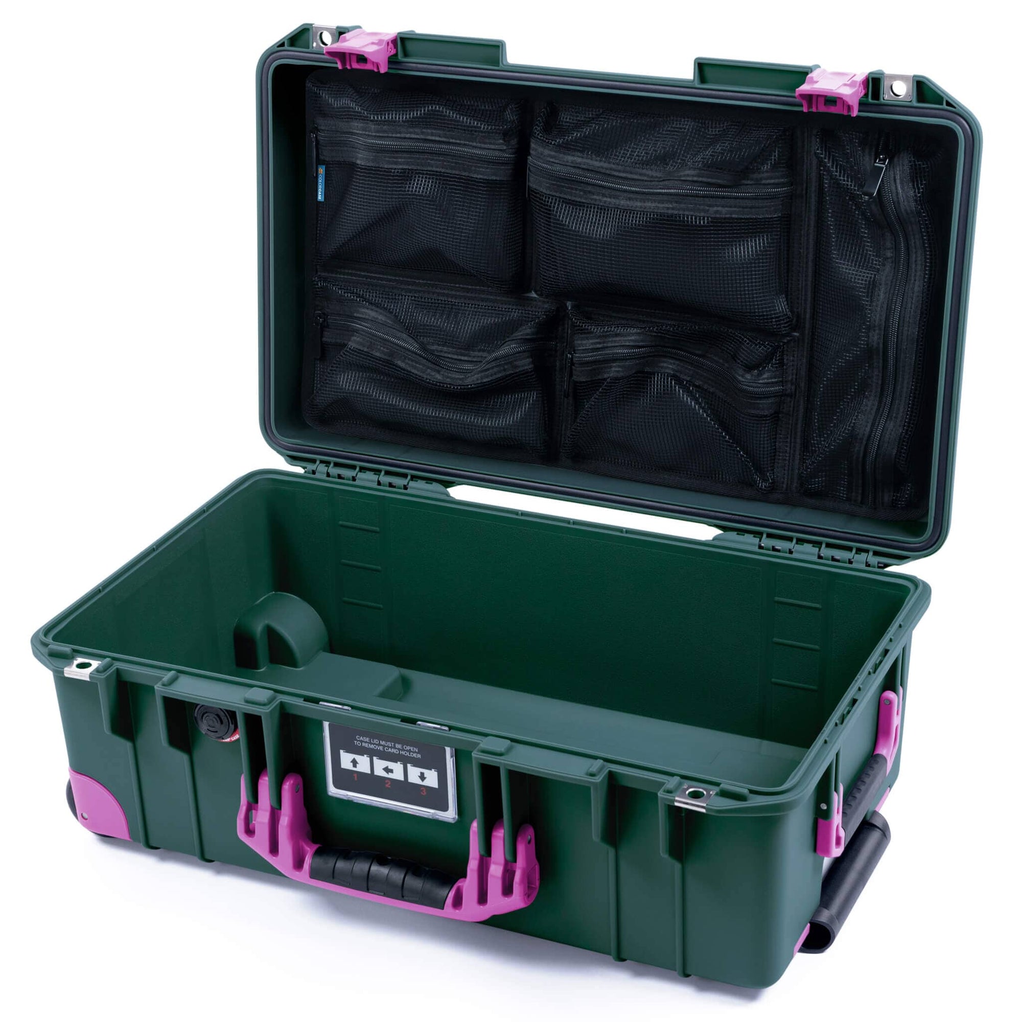 Pelican 1535 Air Case, Trekking Green with Magenta Handles, Latches & Trolley Mesh Lid Organizer Only ColorCase 015350-0100-560-401-400