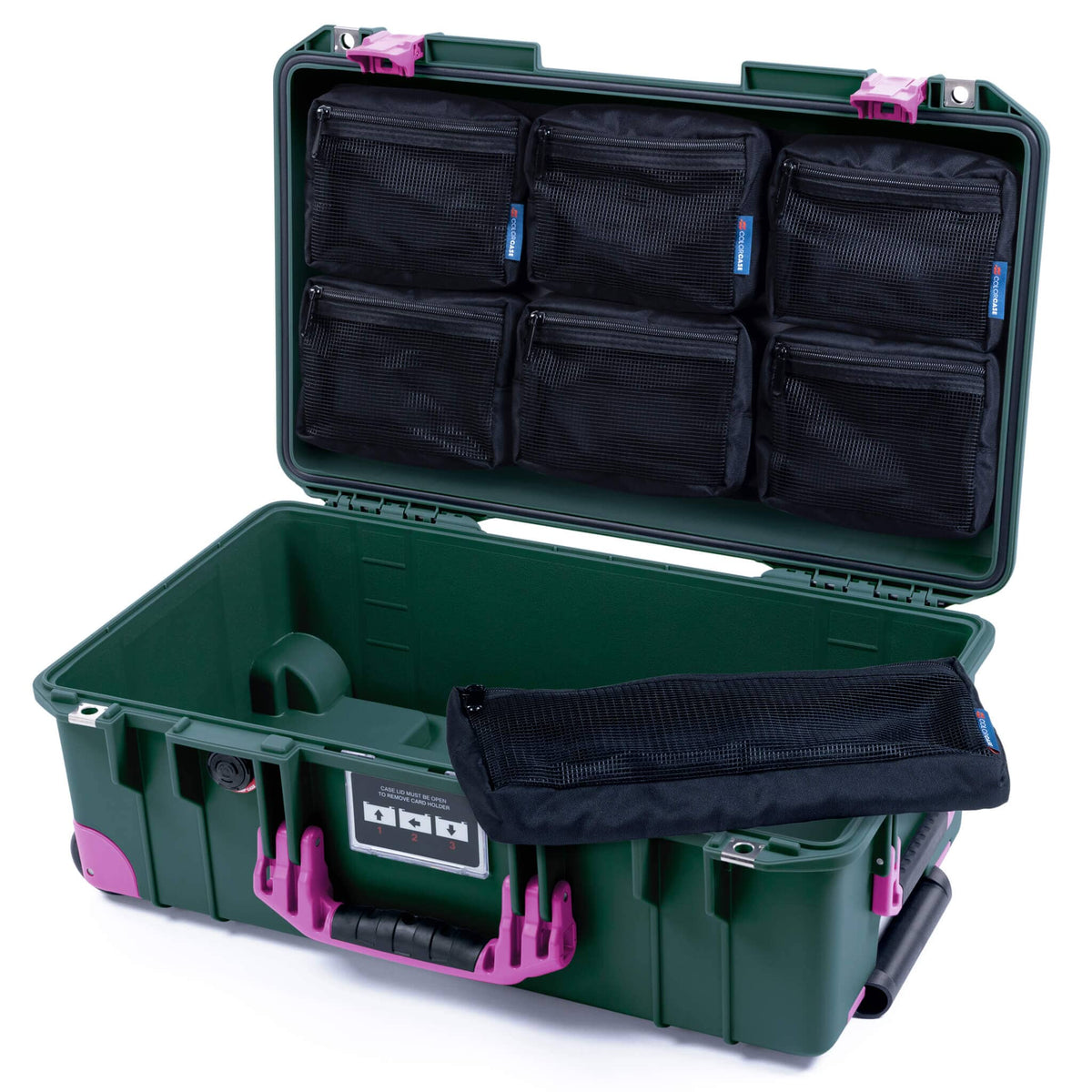 Pelican 1535 Air Case, Trekking Green with Magenta Handles, Latches &amp; Trolley 7-Piece Removable Mesh Pouches Only ColorCase 015350-0700-560-401-400