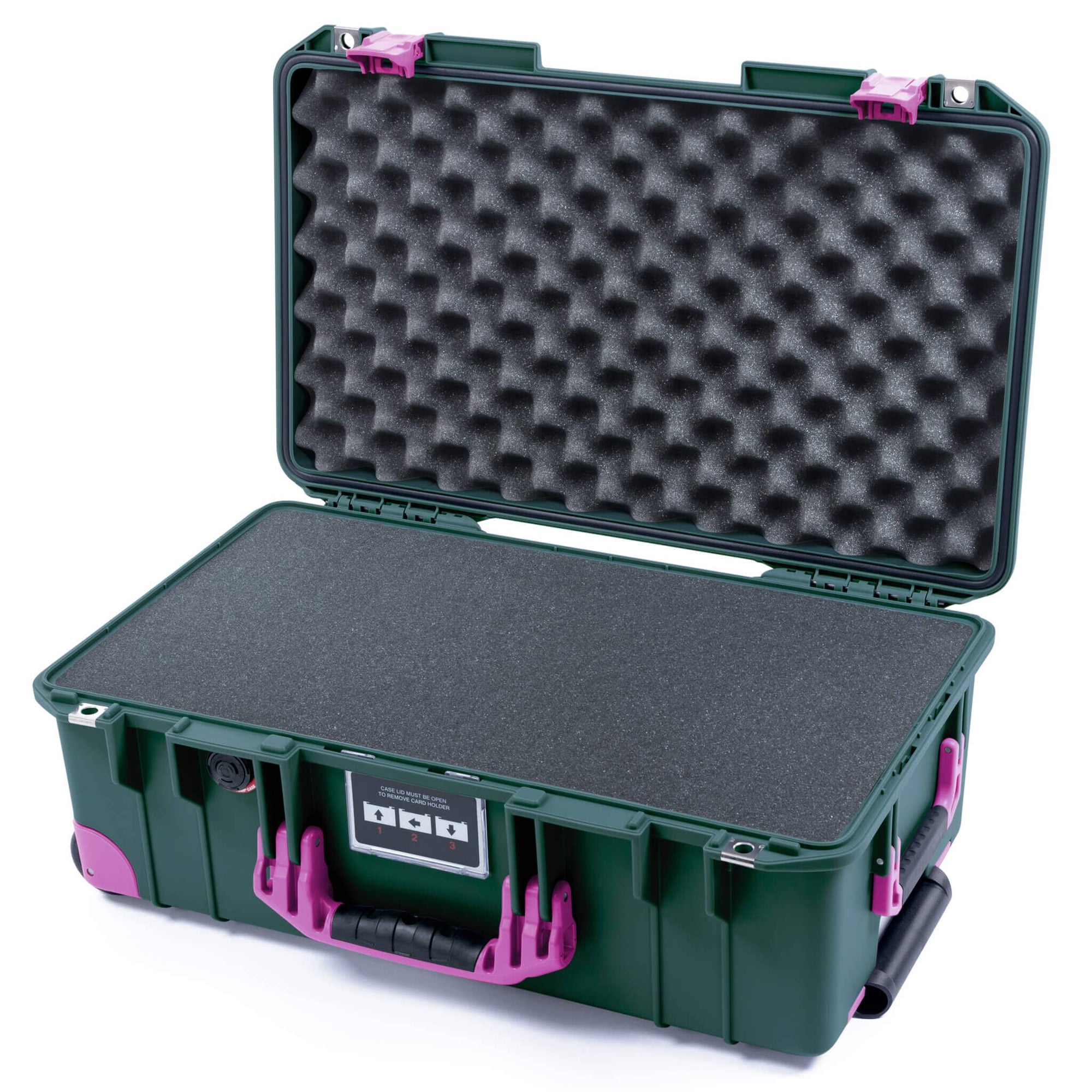 Pelican 1535 Air Case, Trekking Green with Magenta Handles, Latches & Trolley Pick & Pluck Foam with Convoluted Lid Foam ColorCase 015350-0001-560-401-400
