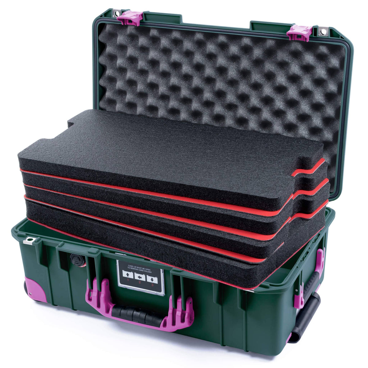 Pelican 1535 Air Case, Trekking Green with Magenta Handles, Latches &amp; Trolley Custom Tool Kit (4 Foam Inserts with Convolute Lid Foam) ColorCase 015350-0060-560-401-400