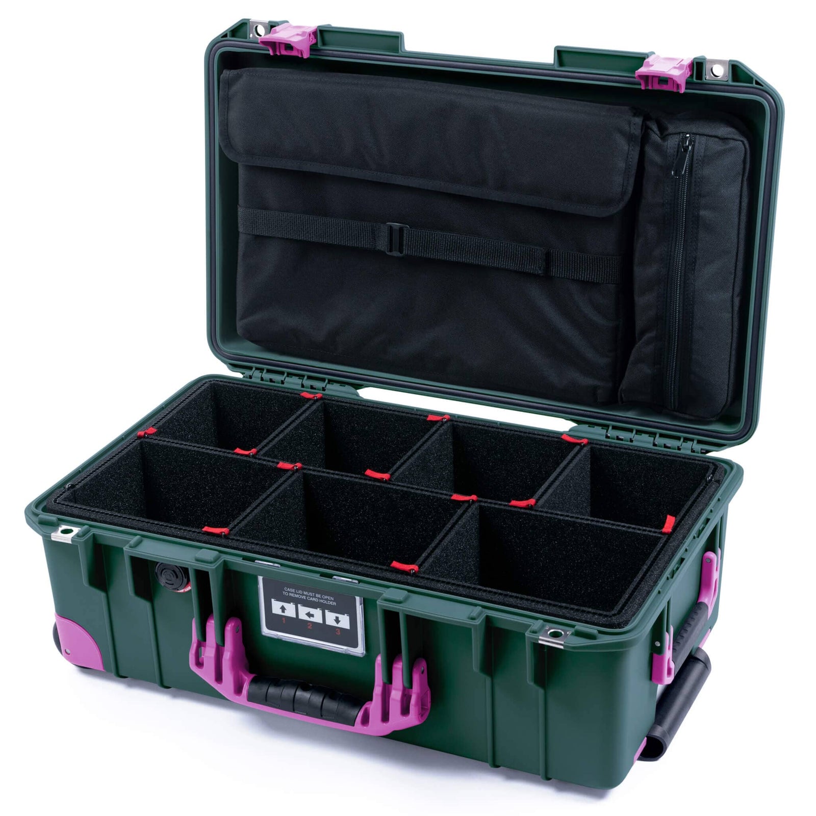 Pelican 1535 Air Case, Trekking Green with Magenta Handles, Latches & Trolley TrekPak Divider System with Laptop Computer Lid Pouch ColorCase 015350-0220-560-401-400