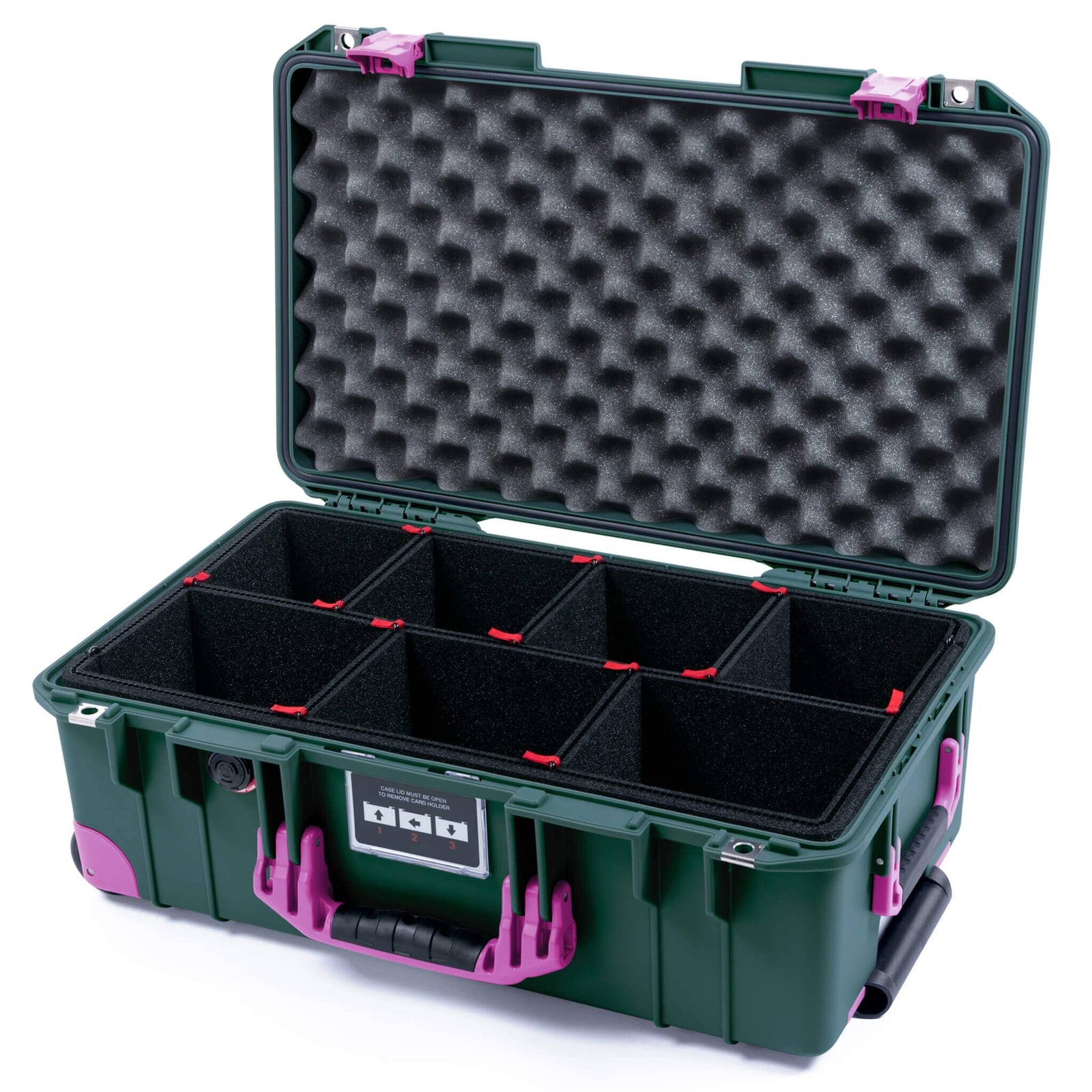 Pelican 1535 Air Case, Trekking Green with Magenta Handles, Latches & Trolley TrekPak Divider System with Convoluted Lid Foam ColorCase 015350-0020-560-401-400