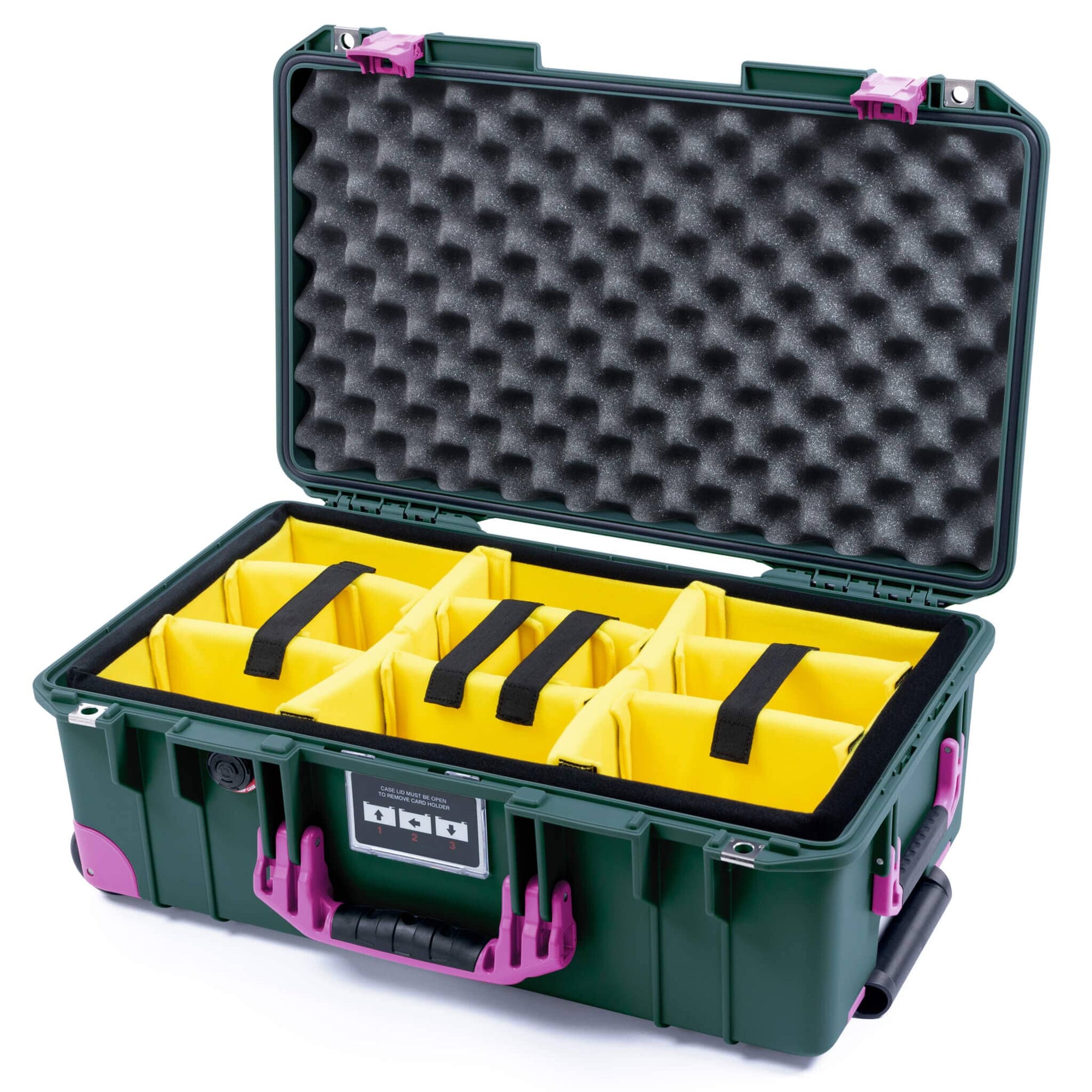 Pelican 1535 Air Case, Trekking Green with Magenta Handles, Latches & Trolley Yellow Padded Microfiber Dividers with Convoluted Lid Foam ColorCase 015350-0010-560-401-400