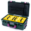 Pelican 1535 Air Case, Trekking Green with Magenta Handles & Latches Yellow Padded Microfiber Dividers with Laptop Computer Lid Pouch ColorCase 015350-0210-560-401