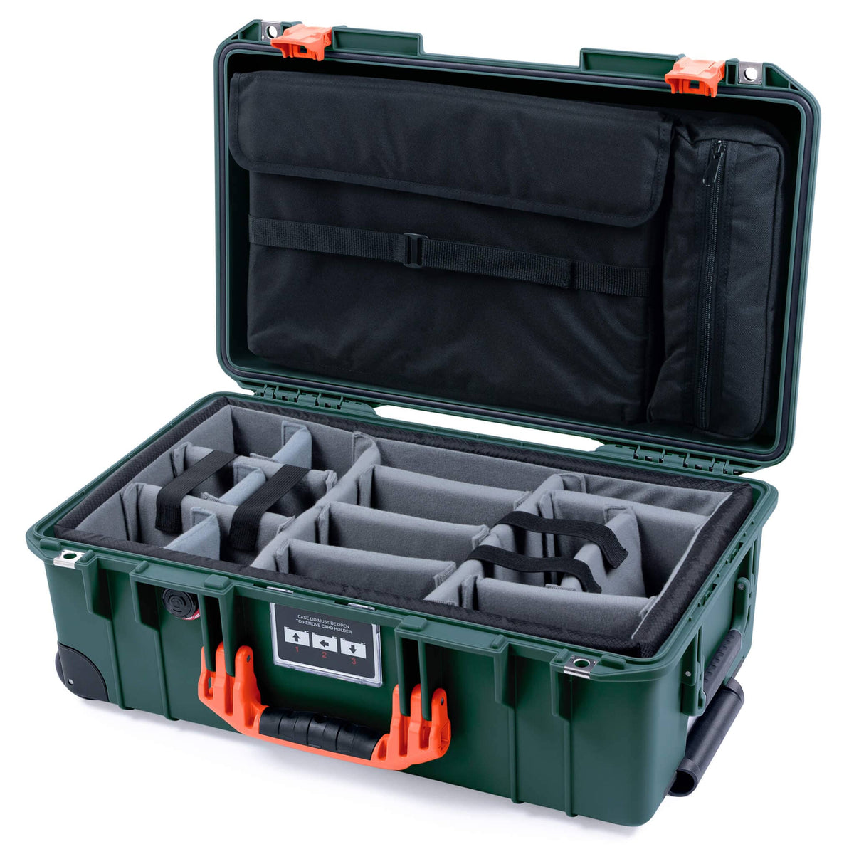 Pelican 1535 Air Case, Trekking Green with Orange Handles &amp; Push-Button Latches Gray Padded Microfiber Dividers with Computer Pouch ColorCase 015350-0270-138-150-110