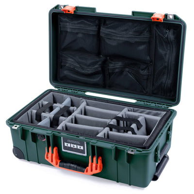 Pelican 1535 Air Case, Trekking Green with Orange Handles & Push-Button Latches Gray Padded Microfiber Dividers with Mesh Lid Organizer ColorCase 015350-0170-138-150-110