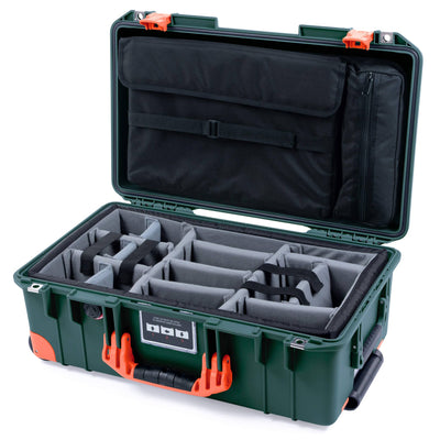 Pelican 1535 Air Case, Trekking Green with Orange Handles, Push-Button Latches & Trolley Gray Padded Microfiber Dividers with Computer Pouch ColorCase 015350-0270-138-150-150