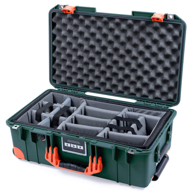 Pelican 1535 Air Case, Trekking Green with Orange Handles, Push-Button Latches & Trolley Gray Padded Microfiber Dividers with Convolute Lid Foam ColorCase 015350-0070-138-150-150