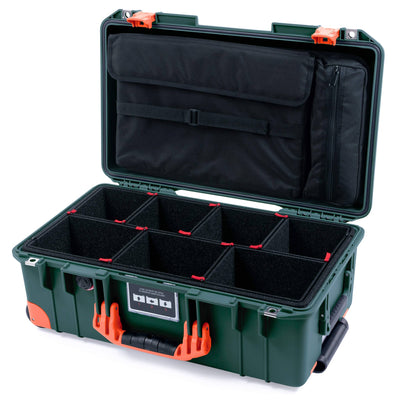 Pelican 1535 Air Case, Trekking Green with Orange Handles, Push-Button Latches & Trolley TrekPak Divider System with Computer Pouch ColorCase 015350-0220-138-150-150