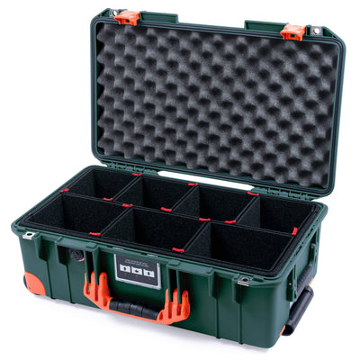 Pelican 1535 Air Case, Trekking Green with Orange Handles, Push-Button Latches & Trolley TrekPak Divider System with Convolute Lid Foam ColorCase 015350-0020-138-150-150