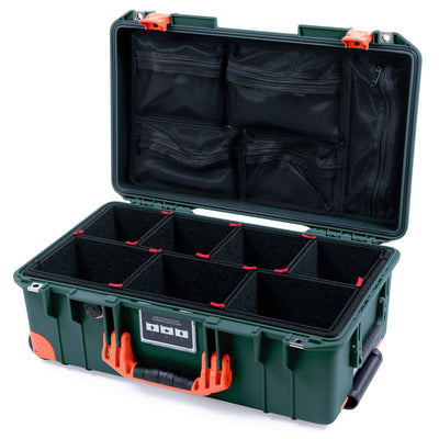 Pelican 1535 Air Case, Trekking Green with Orange Handles, Push-Button Latches & Trolley TrekPak Divider System with Mesh Lid Organizer ColorCase 015350-0120-138-150-150