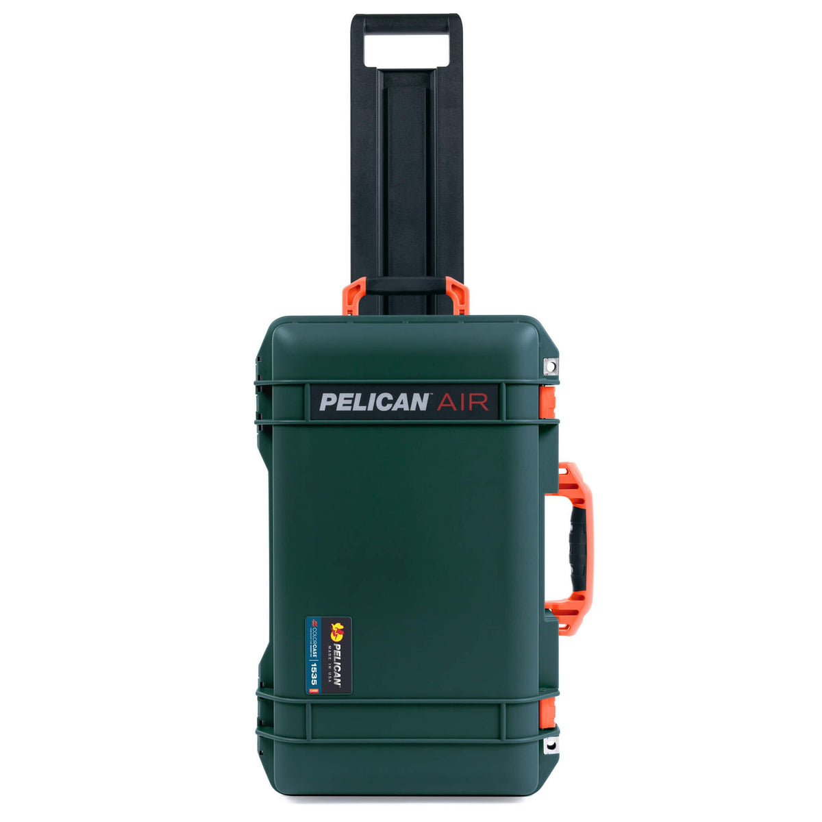 Pelican 1535 Air Case, Trekking Green with Orange Handles, Push-Button Latches &amp; Trolley ColorCase 