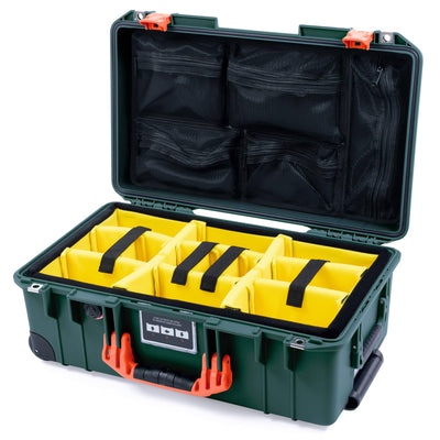 Pelican 1535 Air Case, Trekking Green with Orange Handles & Push-Button Latches Yellow Padded Microfiber Dividers with Mesh Lid Organizer ColorCase 015350-0110-138-150-110