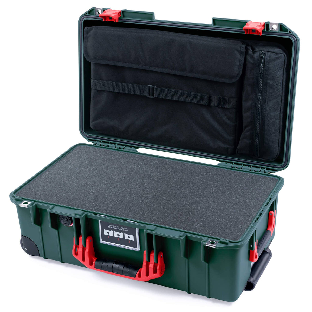 Pelican 1535 Air Case, Trekking Green with Red Handles &amp; Push-Button Latches Pick &amp; Pluck Foam with Computer Pouch ColorCase 015350-0201-138-320-110
