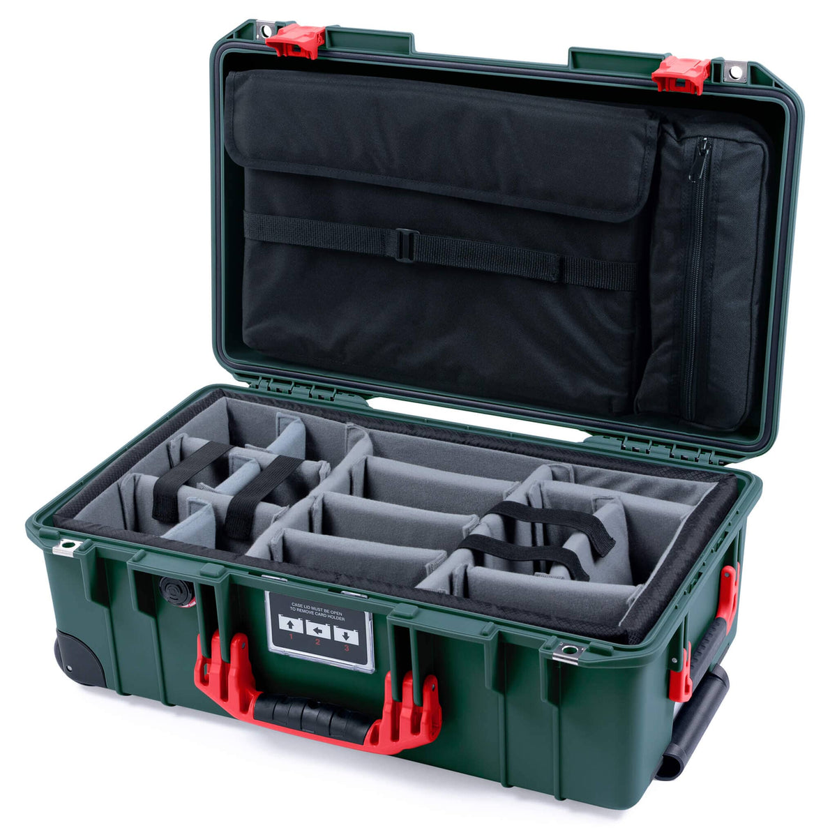 Pelican 1535 Air Case, Trekking Green with Red Handles &amp; Push-Button Latches Gray Padded Microfiber Dividers with Computer Pouch ColorCase 015350-0270-138-320-110