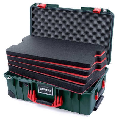 Pelican 1535 Air Case, Trekking Green with Red Handles & Push-Button Latches Custom Tool Kit (4 Foam Inserts with Convolute Lid Foam) ColorCase 015350-0060-138-320-110