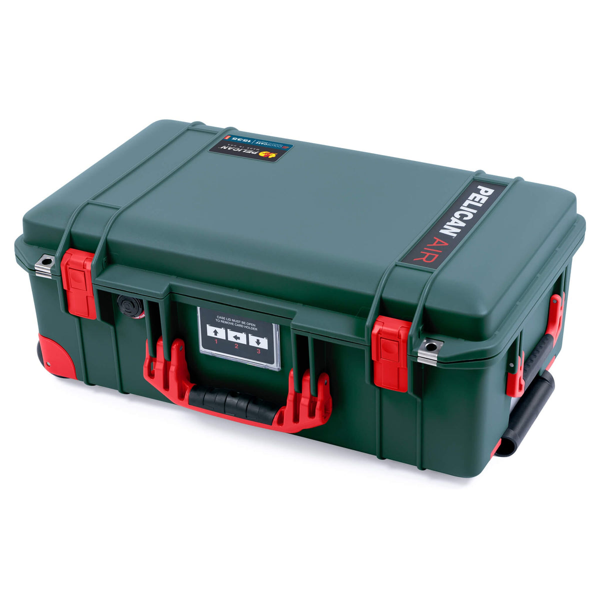 Pelican 1535 Air Case, Trekking Green with Red Handles, Push-Button Latches &amp; Trolley ColorCase 