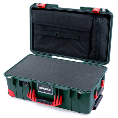 Pelican 1535 Air Case, Trekking Green with Red Handles, Push-Button Latches & Trolley Pick & Pluck Foam with Computer Pouch ColorCase 015350-0201-138-320-320