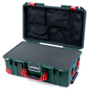 Pelican 1535 Air Case, Trekking Green with Red Handles, Push-Button Latches & Trolley Pick & Pluck Foam with Mesh Lid Organizer ColorCase 015350-0101-138-320-320
