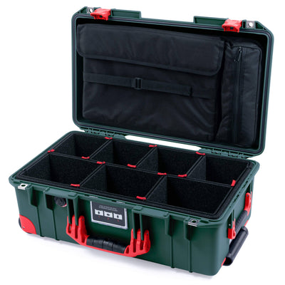 Pelican 1535 Air Case, Trekking Green with Red Handles, Push-Button Latches & Trolley TrekPak Divider System with Computer Pouch ColorCase 015350-0220-138-320-320