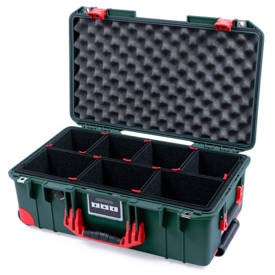 Pelican 1535 Air Case, Trekking Green with Red Handles, Push-Button Latches & Trolley TrekPak Divider System with Convolute Lid Foam ColorCase 015350-0020-138-320-320