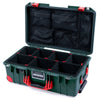 Pelican 1535 Air Case, Trekking Green with Red Handles, Push-Button Latches & Trolley TrekPak Divider System with Mesh Lid Organizer ColorCase 015350-0120-138-320-320