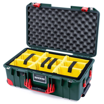 Pelican 1535 Air Case, Trekking Green with Red Handles, Push-Button Latches & Trolley Yellow Padded Microfiber Dividers with Convolute Lid Foam ColorCase 015350-0010-138-320-320