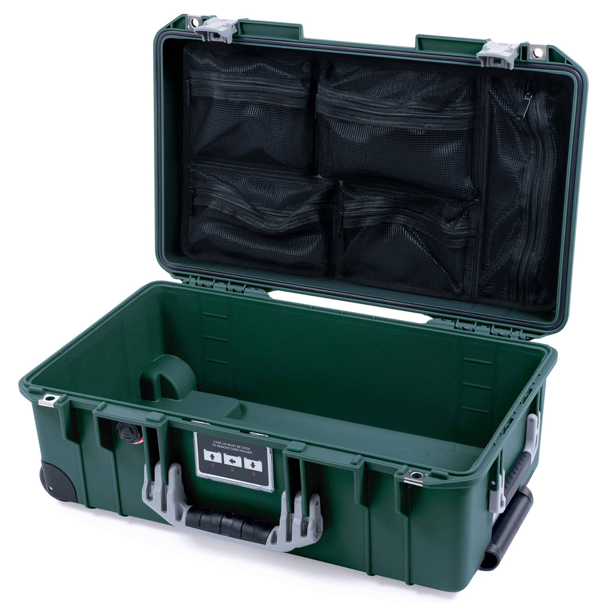 Pelican 1535 Air Case, Trekking Green with Silver Handles &amp; Push-Button Latches Mesh Lid Organizer Only ColorCase 015350-0100-138-180-110